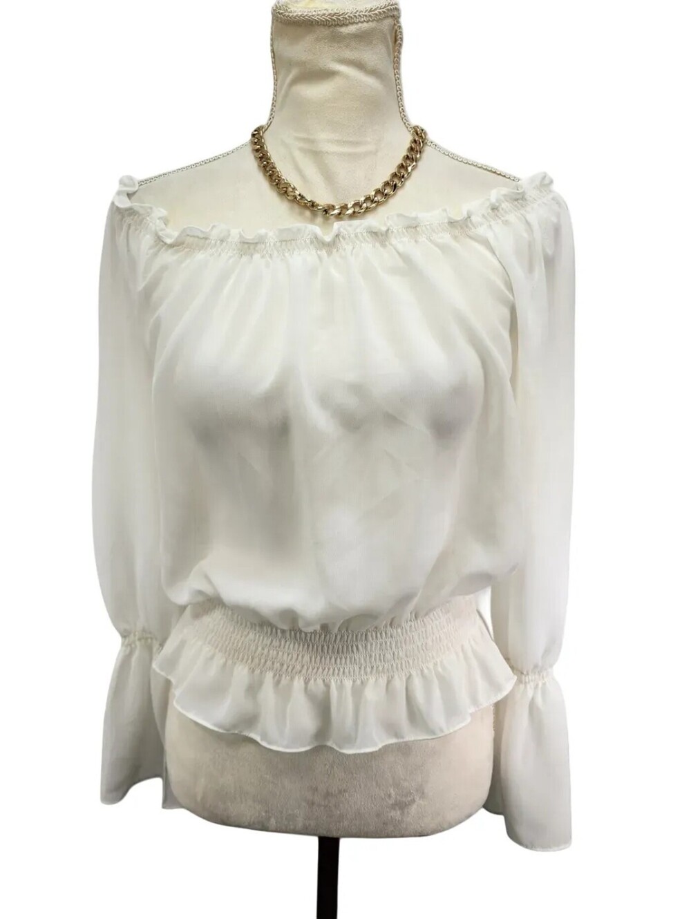 Trio New York White(ish) Peplum Off Shoulder Top NWOT 6P